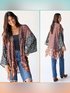 Natural life Sierra mixed print boho floral kimono topper